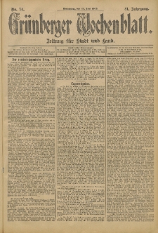 Grünberger Wochenblatt: Zeitung für Stadt und Land, No. 74. (22. Juni 1905)