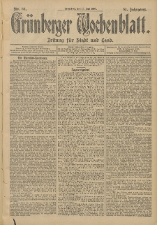 Grünberger Wochenblatt: Zeitung für Stadt und Land, No. 84. (15. Juli 1905)