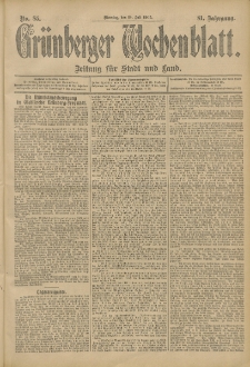 Grünberger Wochenblatt: Zeitung für Stadt und Land, No. 85. (18. Juli 1905)