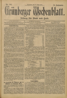 Grünberger Wochenblatt: Zeitung für Stadt und Land, No. 102. (26. August 1905)