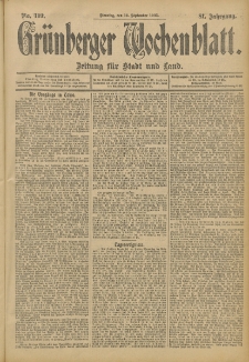 Grünberger Wochenblatt: Zeitung für Stadt und Land, No. 109. (12. September 1905)