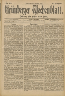 Grünberger Wochenblatt: Zeitung für Stadt und Land, No. 110. (14. September 1905)