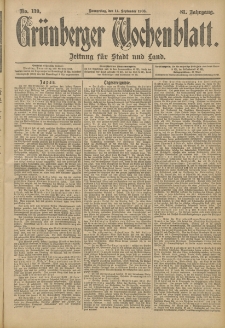 Grünberger Wochenblatt: Zeitung für Stadt und Land, No. 110. (14. September 1905)