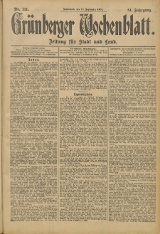 Grünberger Wochenblatt: Zeitung für Stadt und Land, No. 111. (16. September 1905)
