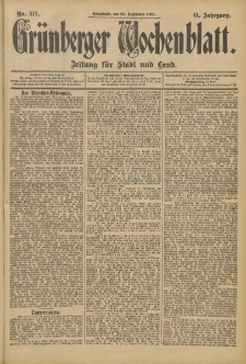 Grünberger Wochenblatt: Zeitung für Stadt und Land, No. 117. (30. September 1905)