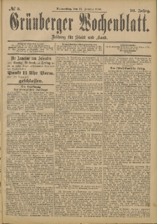 Grünberger Wochenblatt: Zeitung für Stadt und Land, No. 5. (11. Januar 1900)