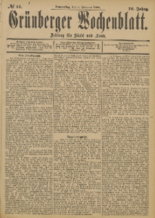 Grünberger Wochenblatt: Zeitung für Stadt und Land, No. 14. (1. Februar 1900)