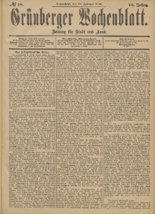Grünberger Wochenblatt: Zeitung für Stadt und Land, No. 18. (10. Februar 1900)