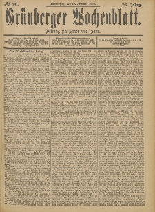 Grünberger Wochenblatt: Zeitung für Stadt und Land, No. 20. (15. Februar 1900)