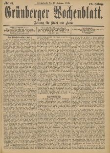 Grünberger Wochenblatt: Zeitung für Stadt und Land, No. 21. (15. Februar 1900)