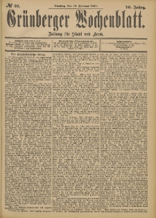 Grünberger Wochenblatt: Zeitung für Stadt und Land, No. 22. (20. Februar 1900)
