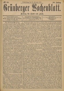 Grünberger Wochenblatt: Zeitung für Stadt und Land, No. 23. (22. Februar 1900)