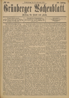 Grünberger Wochenblatt: Zeitung für Stadt und Land, No. 23. (22. Februar 1900)