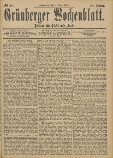Grünberger Wochenblatt: Zeitung für Stadt und Land, No. 27. (3. März 1900)