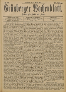 Grünberger Wochenblatt: Zeitung für Stadt und Land, No. 31. (13. März 1900)