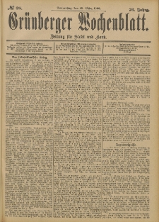 Grünberger Wochenblatt: Zeitung für Stadt und Land, No. 38. (29. März 1900)