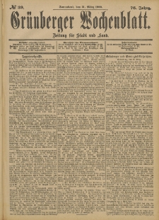 Grünberger Wochenblatt: Zeitung für Stadt und Land, No. 39. (31. März 1900)