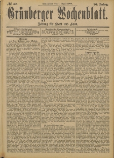 Grünberger Wochenblatt: Zeitung für Stadt und Land, No. 42. (7. April 1900)