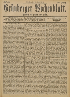 Grünberger Wochenblatt: Zeitung für Stadt und Land, No. 43. (10. April 1900)