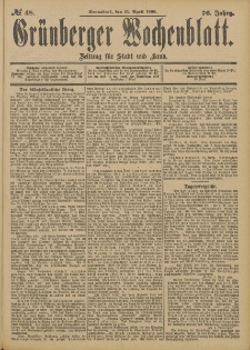 Grünberger Wochenblatt: Zeitung für Stadt und Land, No. 48. (21. April 1900)