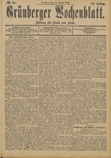 Grünberger Wochenblatt: Zeitung für Stadt und Land, No. 49. (24. April 1900)