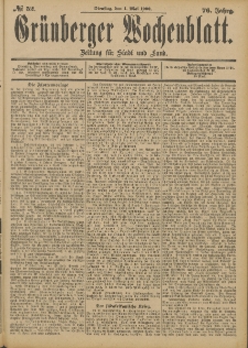 Grünberger Wochenblatt: Zeitung für Stadt und Land, No. 52. (1. Mai 1900)