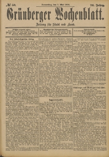 Grünberger Wochenblatt: Zeitung für Stadt und Land, No. 53. (3. Mai 1900)