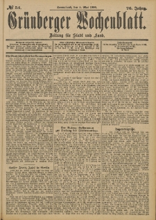 Grünberger Wochenblatt: Zeitung für Stadt und Land, No. 54. (5. Mai 1900)