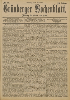 Grünberger Wochenblatt: Zeitung für Stadt und Land, No. 55. (8. Mai 1900)