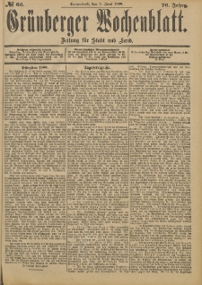 Grünberger Wochenblatt: Zeitung für Stadt und Land, No. 66. (2. Juni 1900)