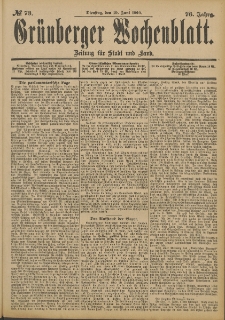 Grünberger Wochenblatt: Zeitung für Stadt und Land, No. 73. (19. Juni 1900)