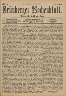 Grünberger Wochenblatt: Zeitung für Stadt und Land, No. 74. (21. Juni 1900)