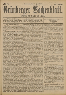 Grünberger Wochenblatt: Zeitung für Stadt und Land, No. 78. (30. Juni 1900)