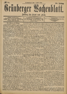 Grünberger Wochenblatt: Zeitung für Stadt und Land, No. 81. (7. Juli 1900)