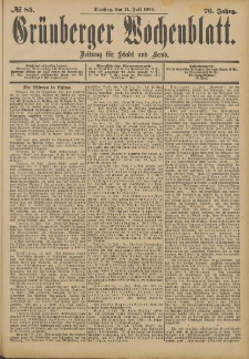 Grünberger Wochenblatt: Zeitung für Stadt und Land, No. 85. (17. Juli 1900)