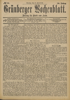 Grünberger Wochenblatt: Zeitung für Stadt und Land, No. 91. (31. Juli 1900)