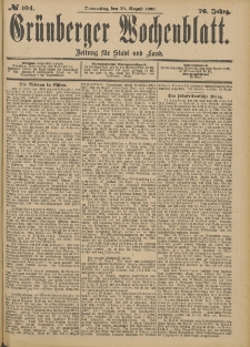 Grünberger Wochenblatt: Zeitung für Stadt und Land, No. 104. (30. August 1900)