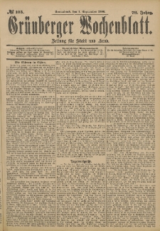 Grünberger Wochenblatt: Zeitung für Stadt und Land, No. 105. (1. September 1900)