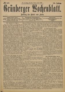 Grünberger Wochenblatt: Zeitung für Stadt und Land, No. 110. (13. September 1900)