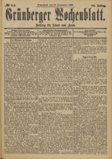 Grünberger Wochenblatt: Zeitung für Stadt und Land, No. 114. (22. September 1900)