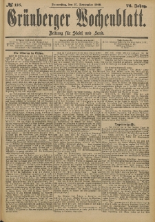 Grünberger Wochenblatt: Zeitung für Stadt und Land, No. 116. (27. September 1900)