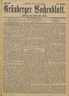 Grünberger Wochenblatt: Zeitung für Stadt und Land, No. 119. (4. Oktober 1900)
