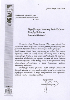 List gratulacyjny Tadeusza Jędrzejczaka do profesora Jana Węglarza