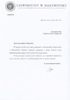 List gratulacyjny prof. Jerzego Nikitorowicza do profesora Owena Gingericha
