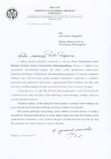 List gratulacyjny prof. J&oacute;zefa Kubika do profesora Owena Gingericha