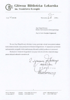 List gratulacyjny dr. Aleksandra Tulczyńskiego do profesora Czesława Osękowskiego