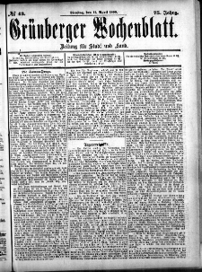 Grünberger Wochenblatt: Zeitung für Stadt und Land, No. 43. (11. April 1899)