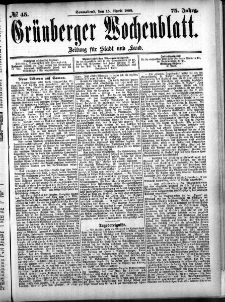 Grünberger Wochenblatt: Zeitung für Stadt und Land, No. 45. (18. April 1899)