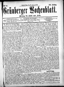 Grünberger Wochenblatt: Zeitung für Stadt und Land, No. 71. (15. Juni 1899)