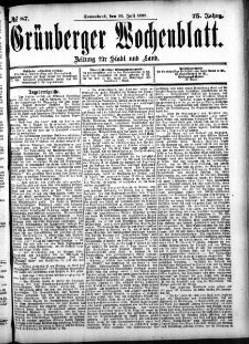 Grünberger Wochenblatt: Zeitung für Stadt und Land, No. 87. (22. Juli 1899)